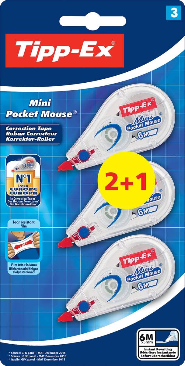 Tipp-Ex 8983742 Tipp-Ex Korrekturroller Mini Pocket Mouse, 5mm x 6 m, 2+1-0