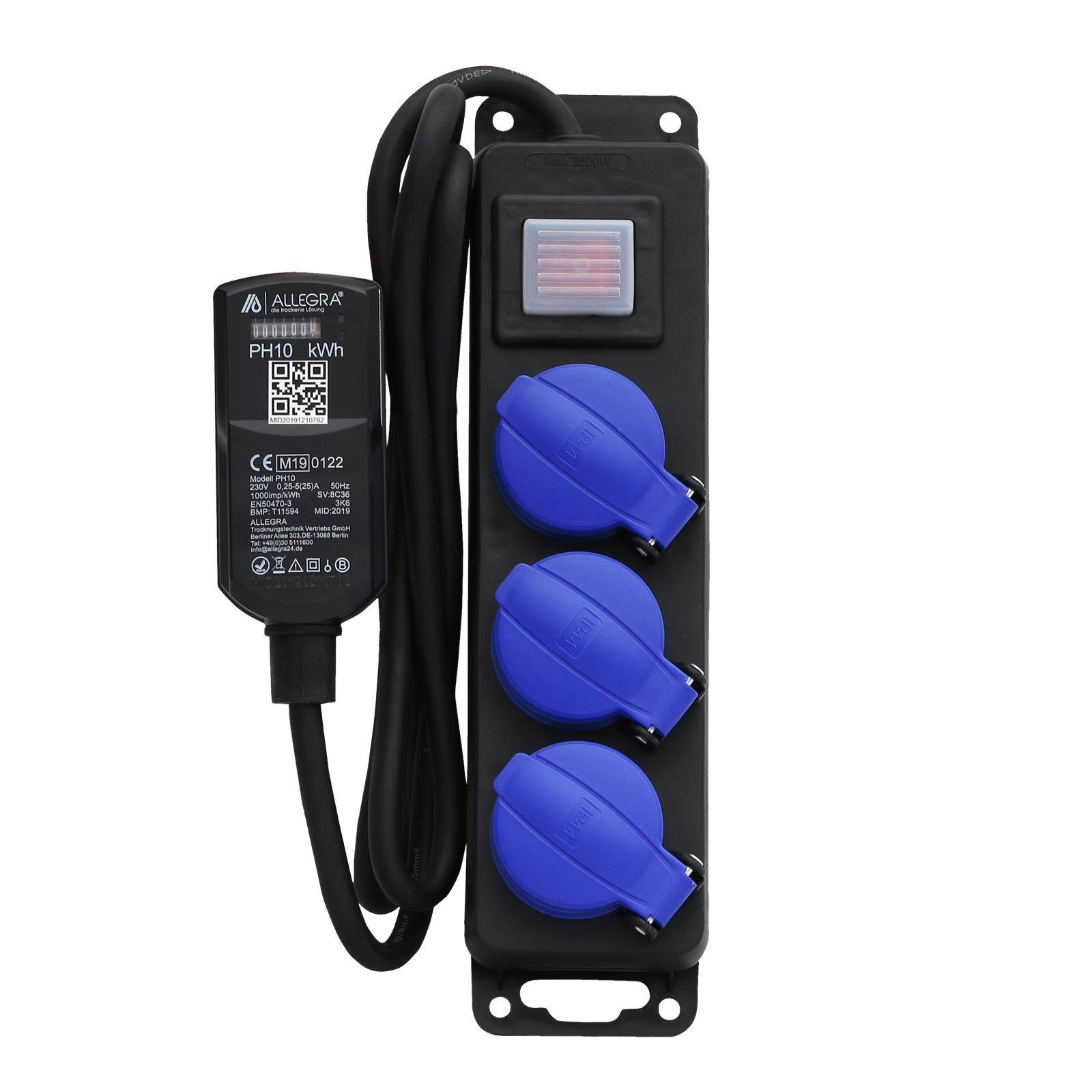 MID Stromzähler PH10 mit 3-fach Profi-Verteilersteckdosenleiste-0