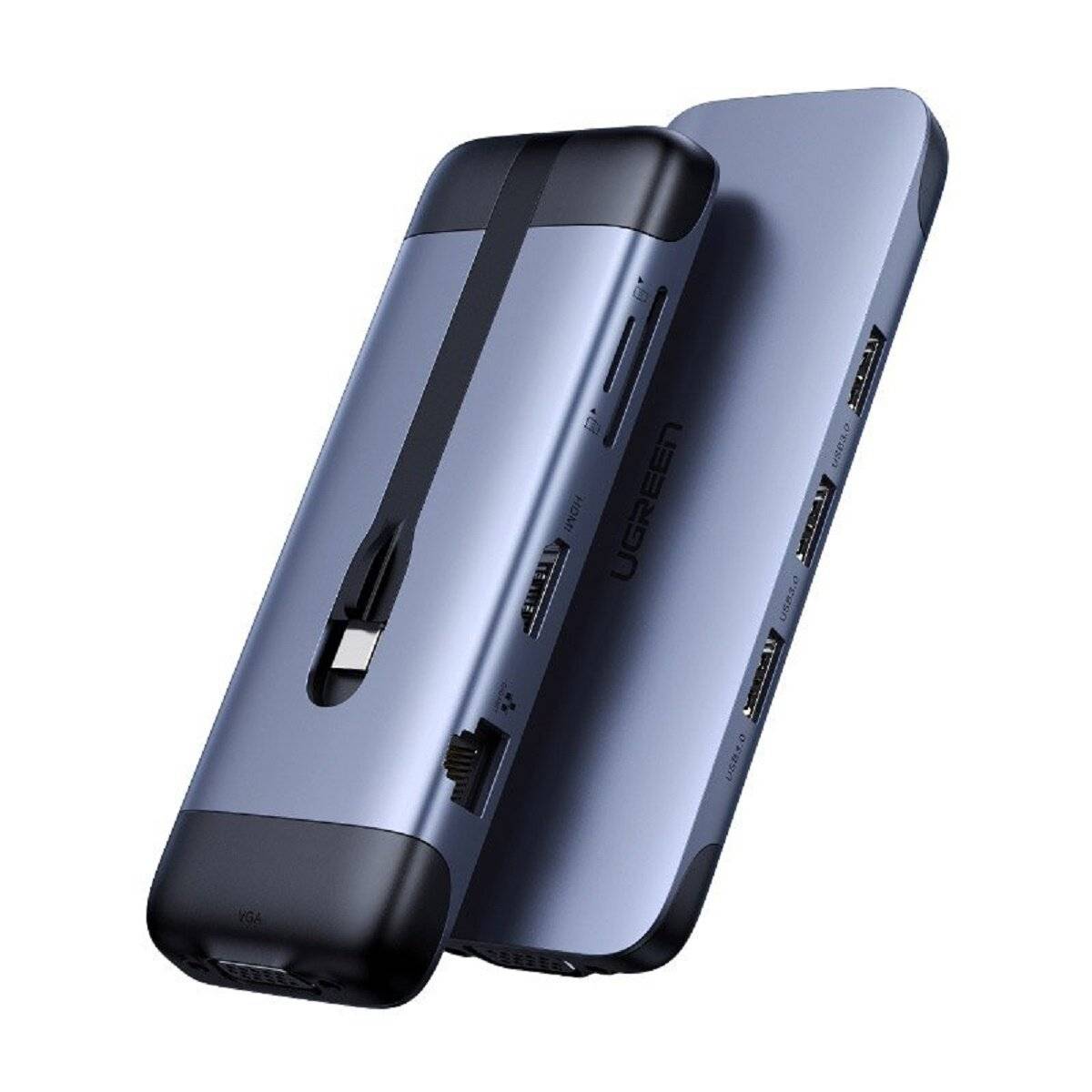 Ugreen 9in1 Multifunktions HUB USB Typ C - HDMI / 3x USB 3.2 Gen 1 / SD Micro SD / usw.100W 20V 5A Grau (70409 CM286)-0
