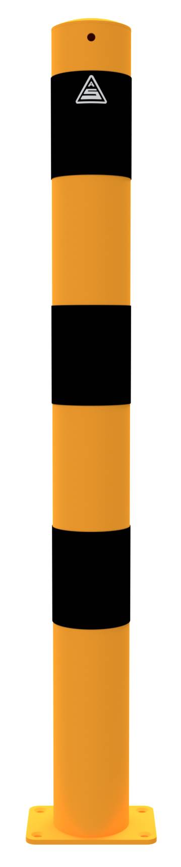Schake 489PBG Absperrpfosten Stahlrohr Ø 89 x 2,9 mm gelb / schwarz ortsfest, für Dübelbefestigungmit Bodenplatte 10-2