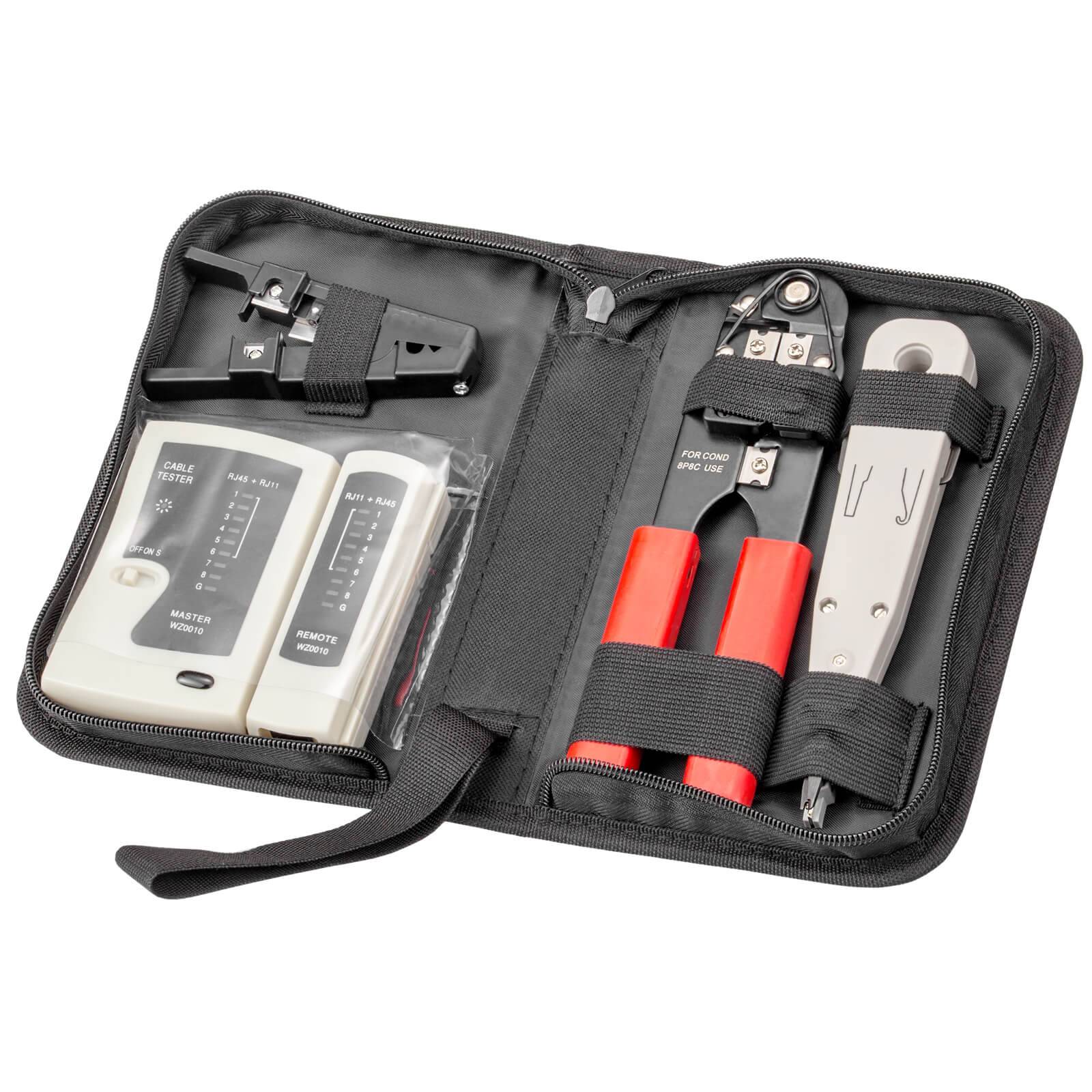 hb-digital Netzwerk Werkzeug SET LSA Auflegewerkzeug Crimpzange Kabeltester 4-teilig mit Tasche-1