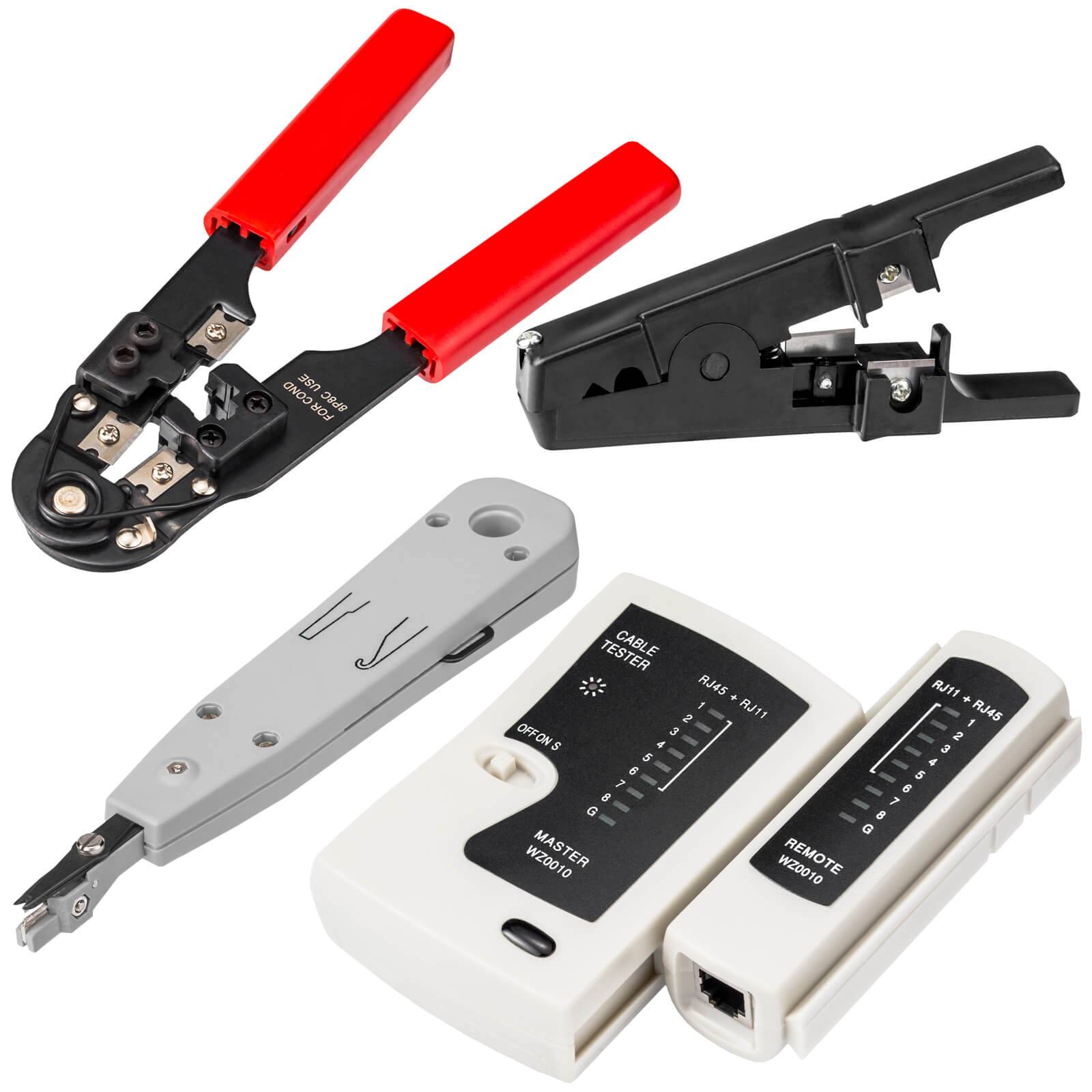 hb-digital Netzwerk Werkzeug SET LSA Auflegewerkzeug Crimpzange Kabeltester 4-teilig mit Tasche-2