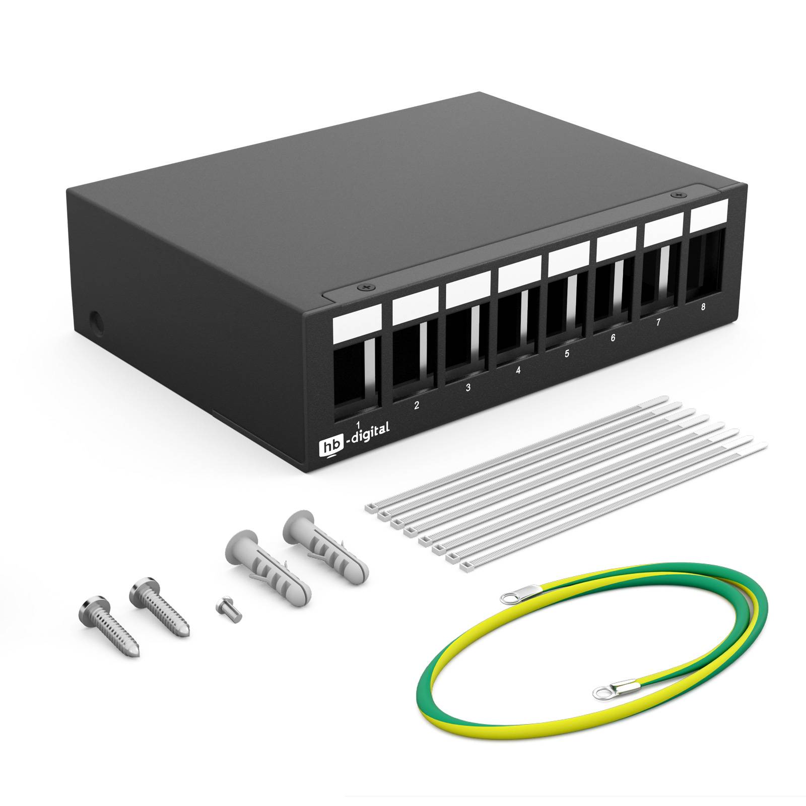 hb-digital Patchpanel 8 Port für Keystone Module Patchfeld Gehäuse schwarz-0