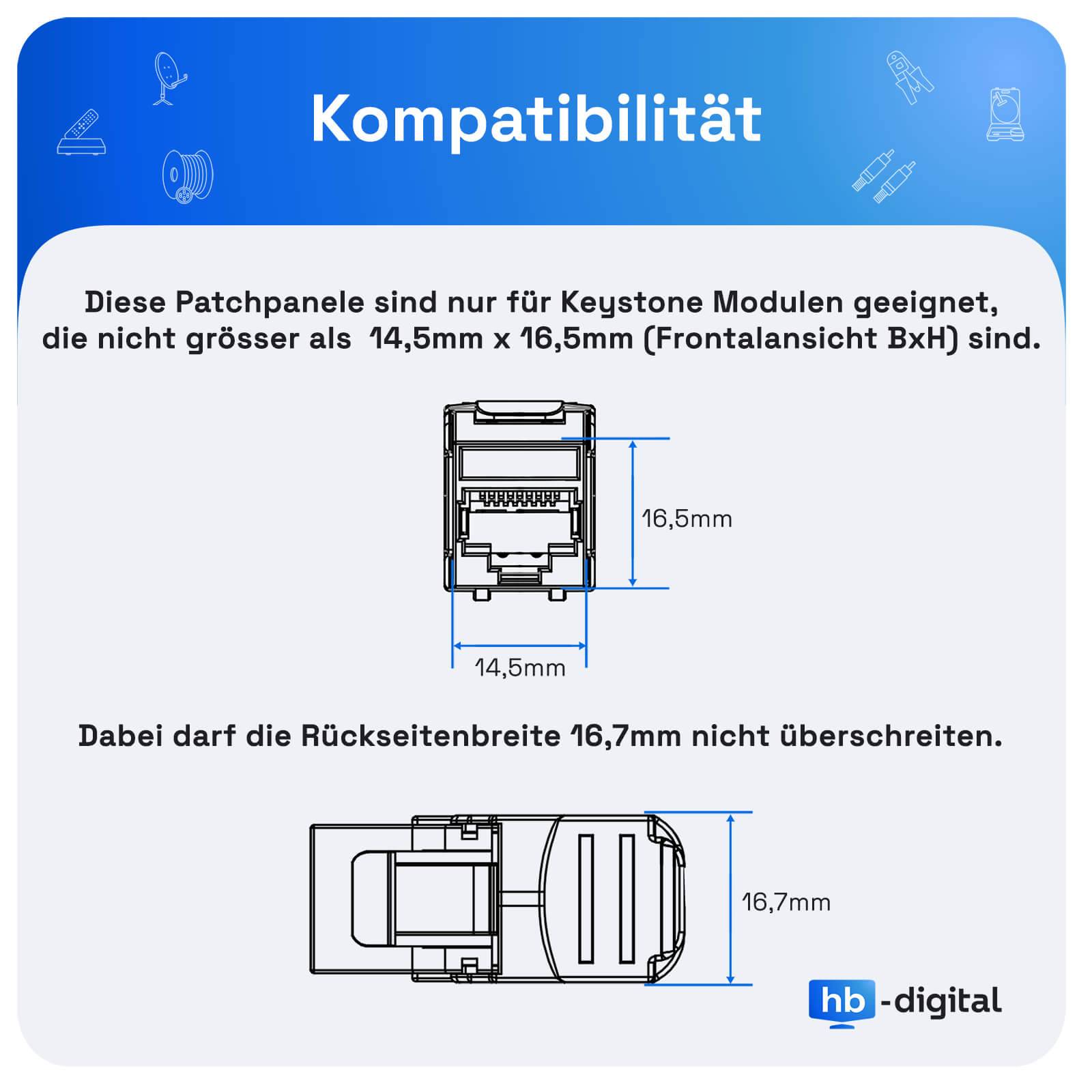 hb-digital Patchpanel 8 Port für Keystone Module Patchfeld Gehäuse schwarz-1
