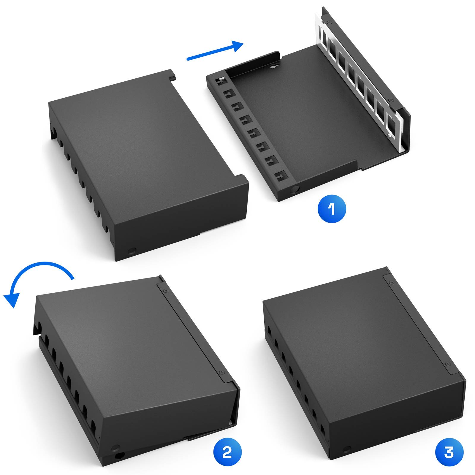 hb-digital Patchpanel 8 Port für Keystone Module Patchfeld Gehäuse schwarz-2