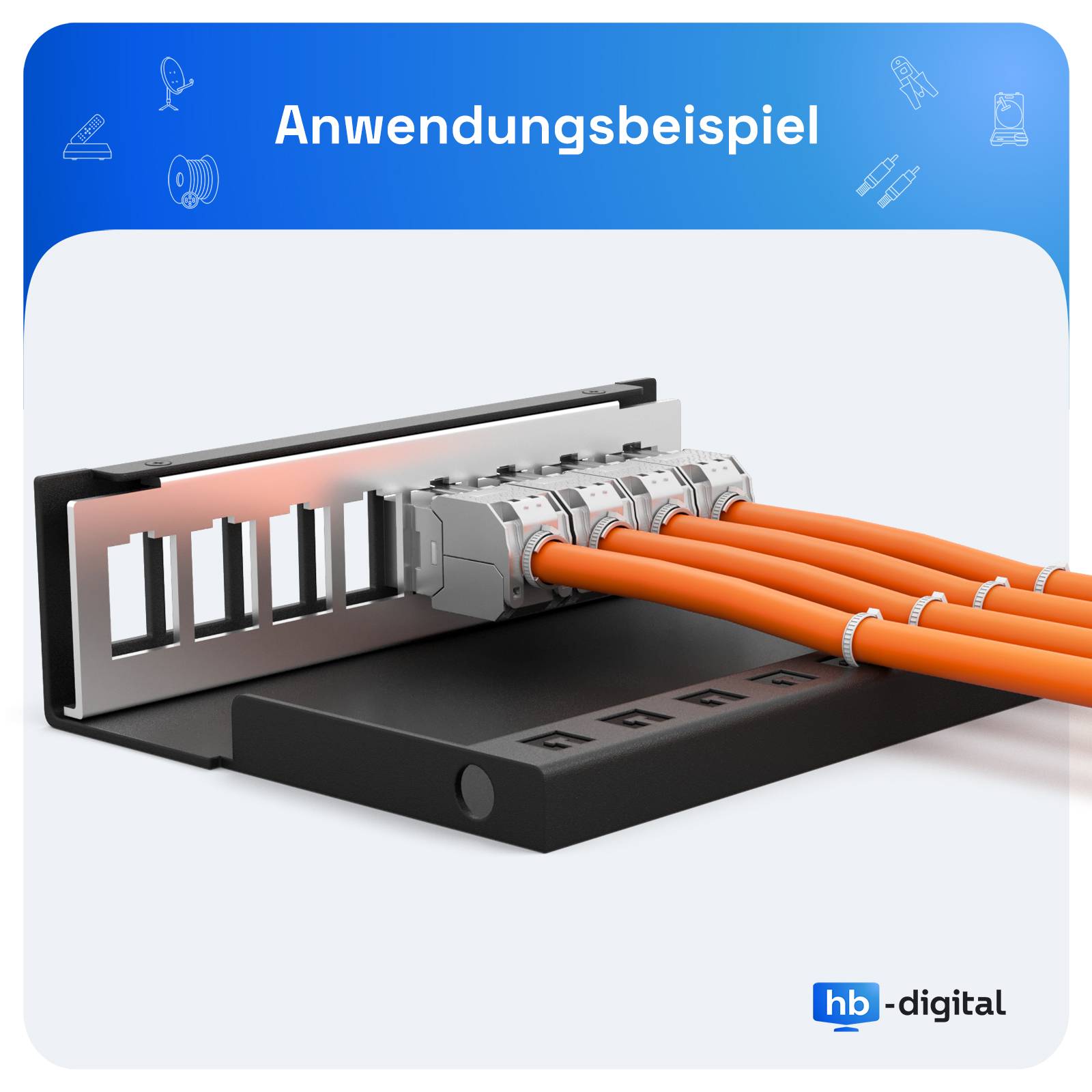 hb-digital Patchpanel 8 Port für Keystone Module Patchfeld Gehäuse schwarz-3