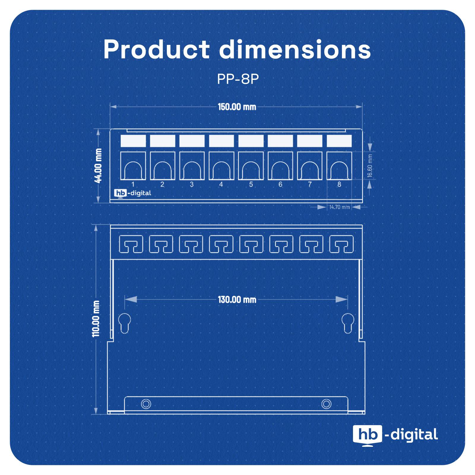 hb-digital Patchpanel 8 Port für Keystone Module Patchfeld Gehäuse schwarz-4