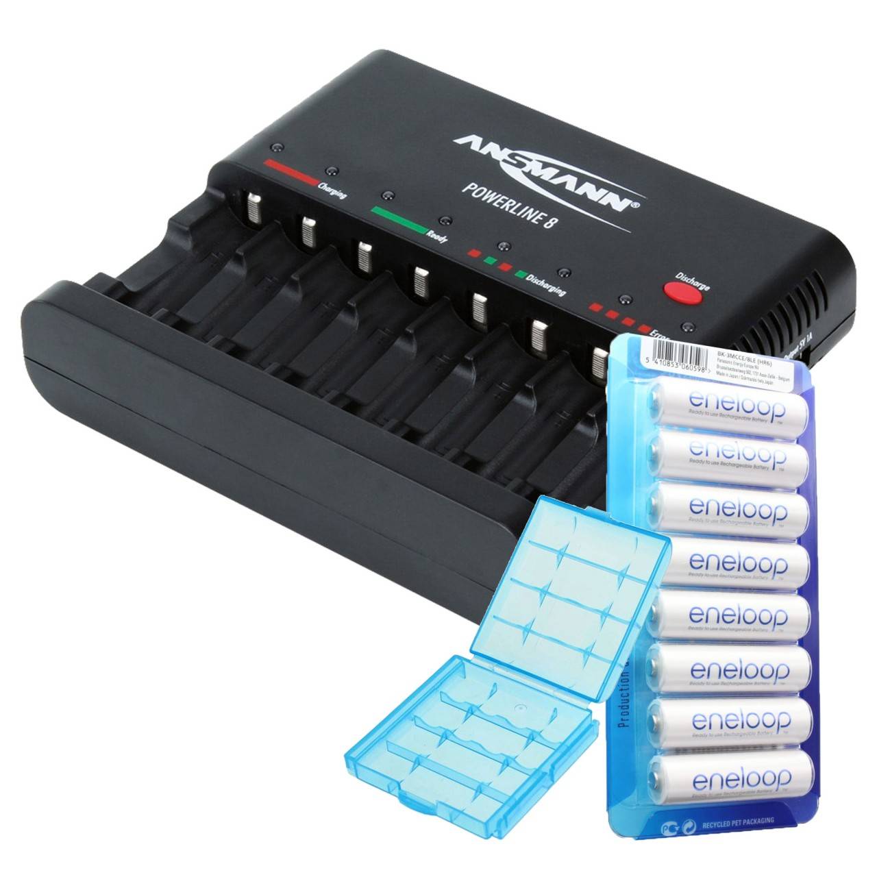 Panasonic eneloop Standard HR-3UTGB 8 Stück AA Mignon Akkus und Ansmann Powerline 8 Ladegerät-0