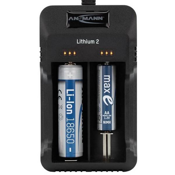 ANSMANN Lithium 2 Ladegerät für 1-2 Li-Ion Akku 3,6V, 3,7V mit LED-Ladestatusanzeigen, schwarz