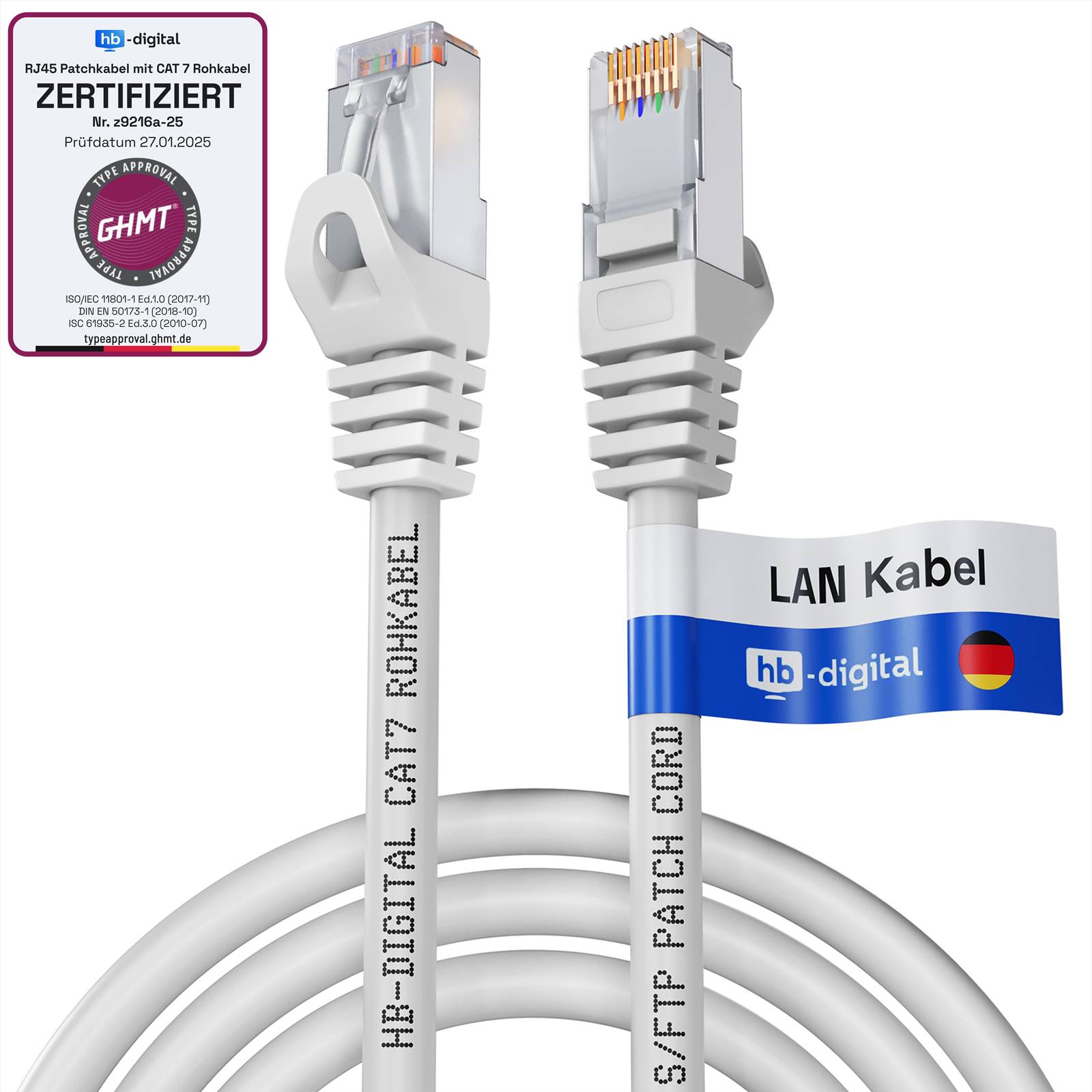 hb-digital Netzwerkkabel 3m CAT7 Rohkabel RJ45 S/FTP PiMF LSZH weiß-0