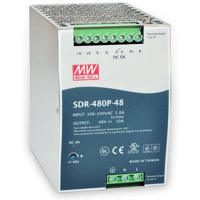 Mean Well SDR-480P-48 Hutschienen-Netzteil (DIN-Rail)  48 V/DC 10 A 480 W Anzahl Ausgänge:1 x  Inhalt 1 St.