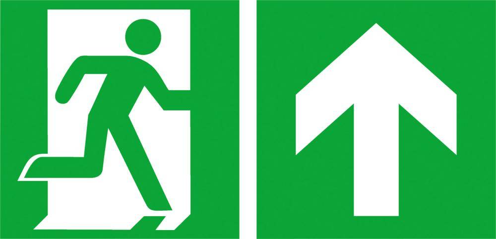 Fluchtwegschild Alu B400xH200 mm Notausgang rechts mit Pfeil gerade langnachleuchtend - Artikel: 7830660568-0