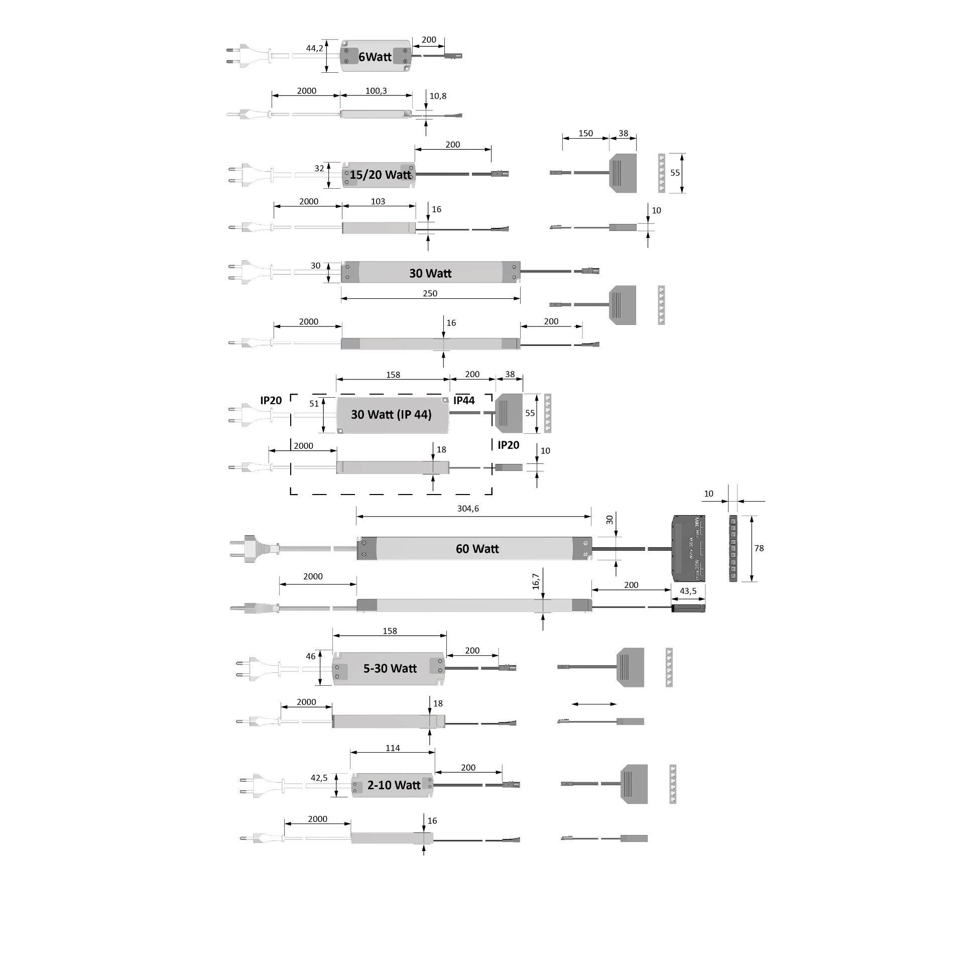 Halemeier LED EVG 12VDC 0-6W 200-240V 50Hz 2m EFS 0,2m M1x1-3