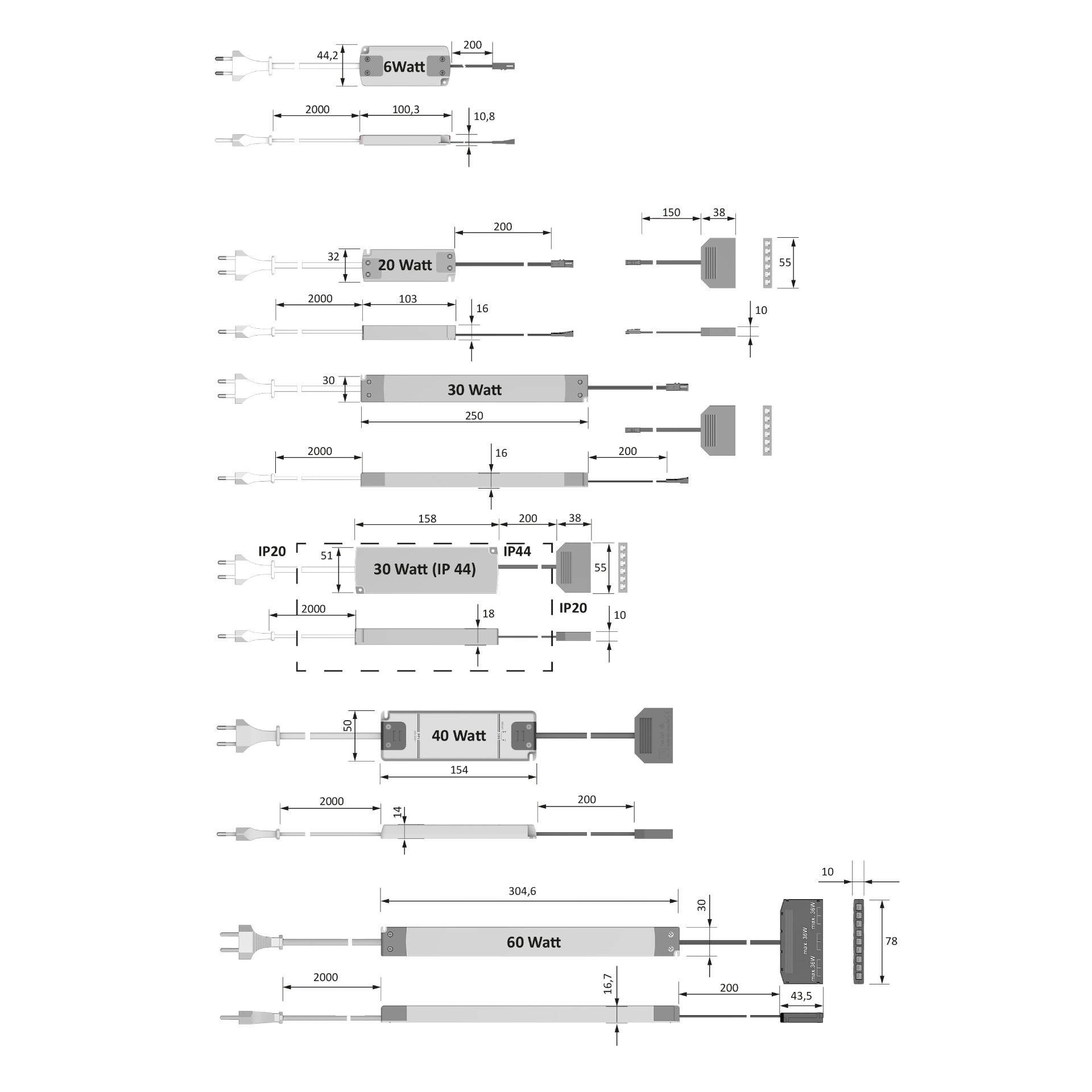 Halemeier LED EVG 12VDC 0-6W 200-240V 50Hz 2m EFS 0,2m M1x1-4