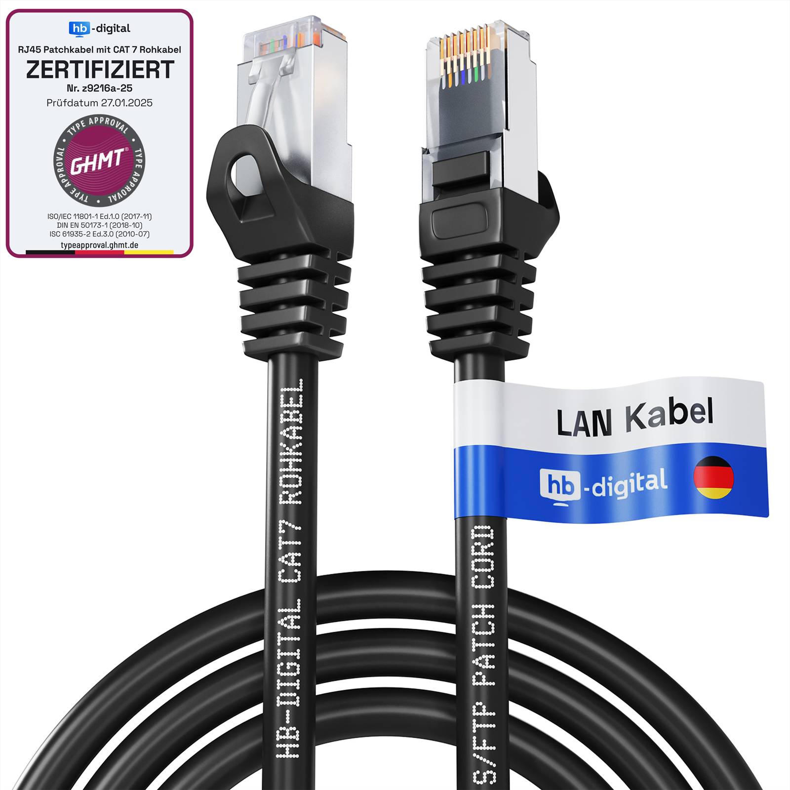 hb-digital LAN Kabel CAT7 Rohkabel RJ45 S/FTP PiMF Netzwerkkabel 5m schwarz-0