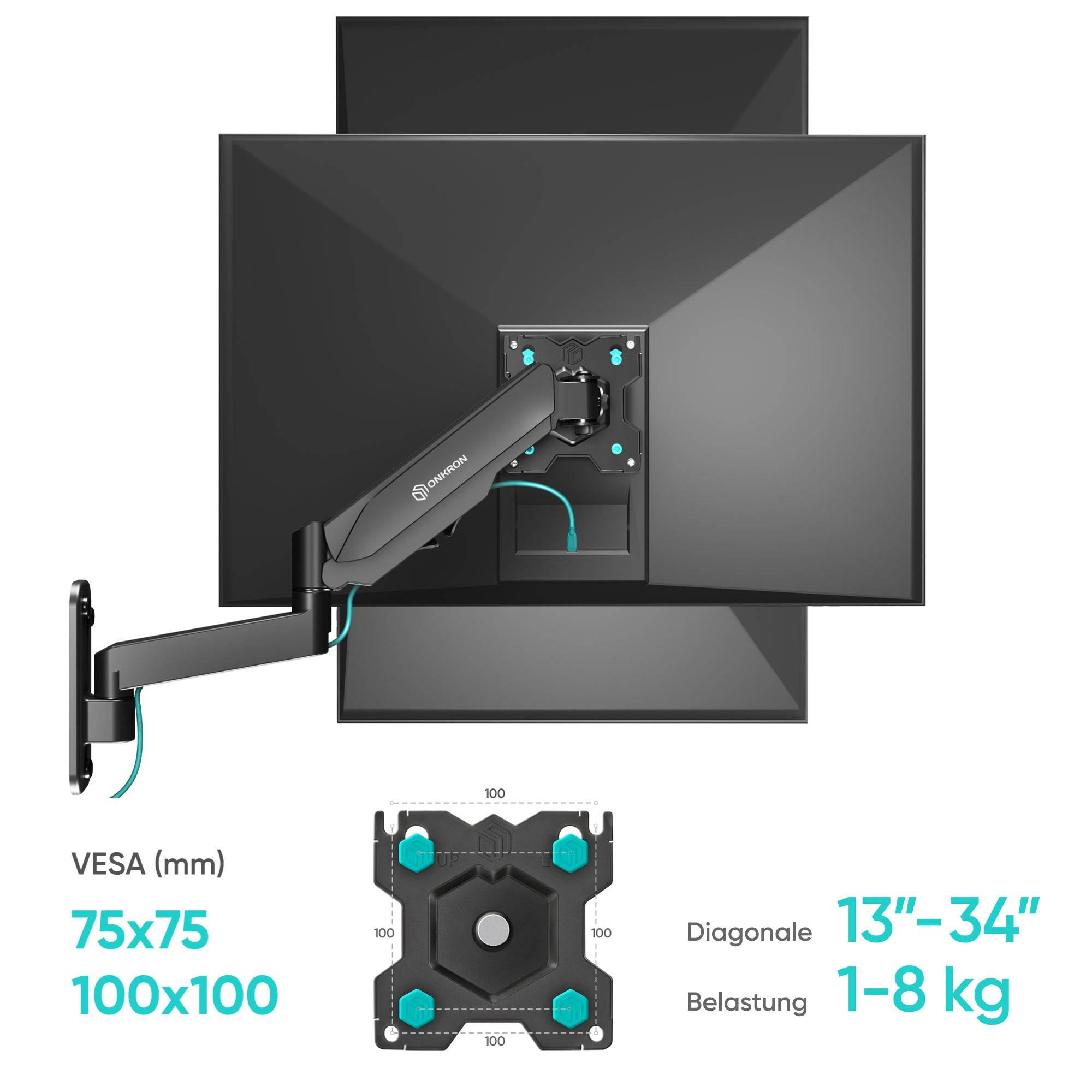 ONKRON Monitor-Wandhalterung VESA 75x75-100x100 mm G150 schwarz-6