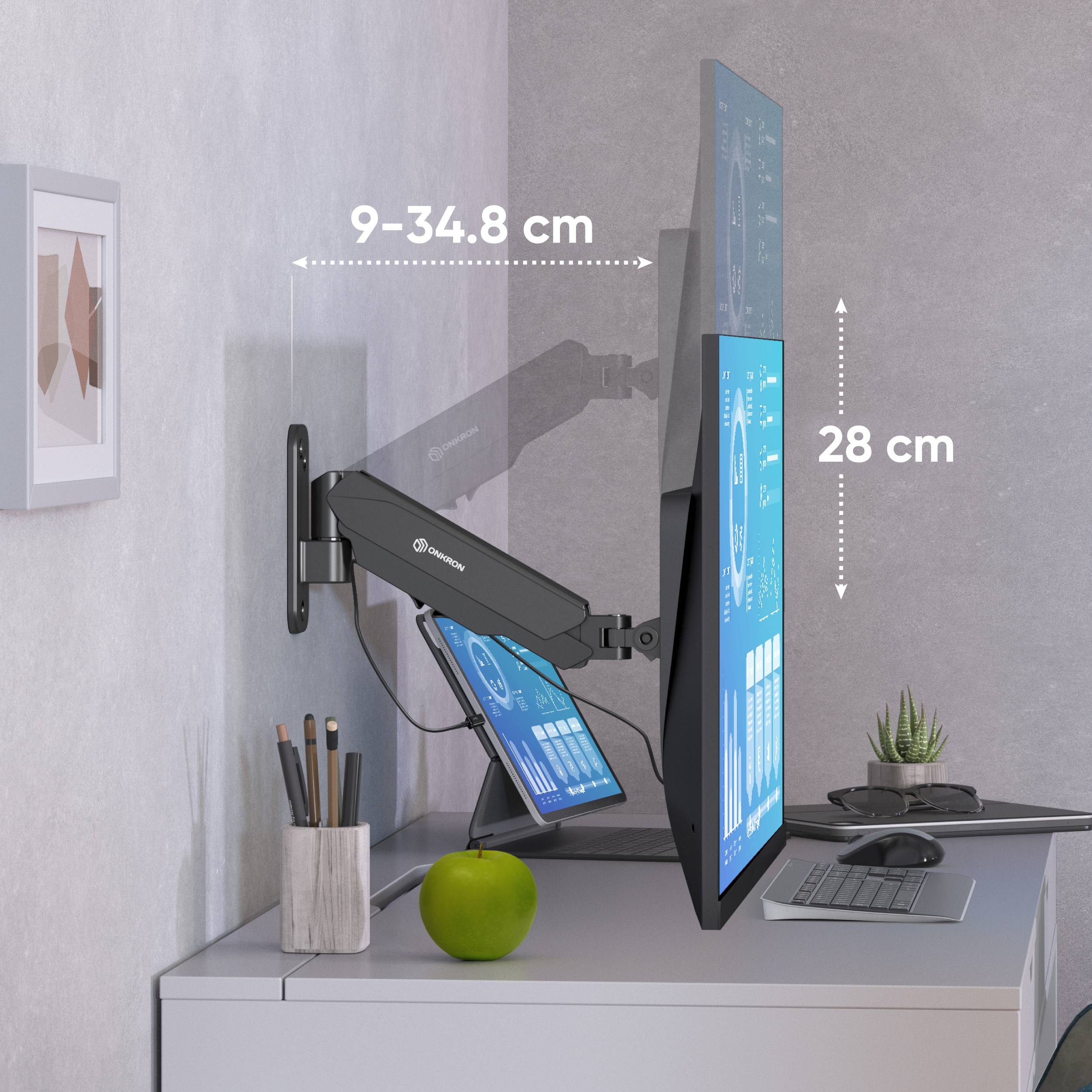 ONKRON Monitorhalterung 13"-34", 8 kg max, VESA 75x75-100x100, Schwenkbar, Neigbar, G120-B Schwarz-5