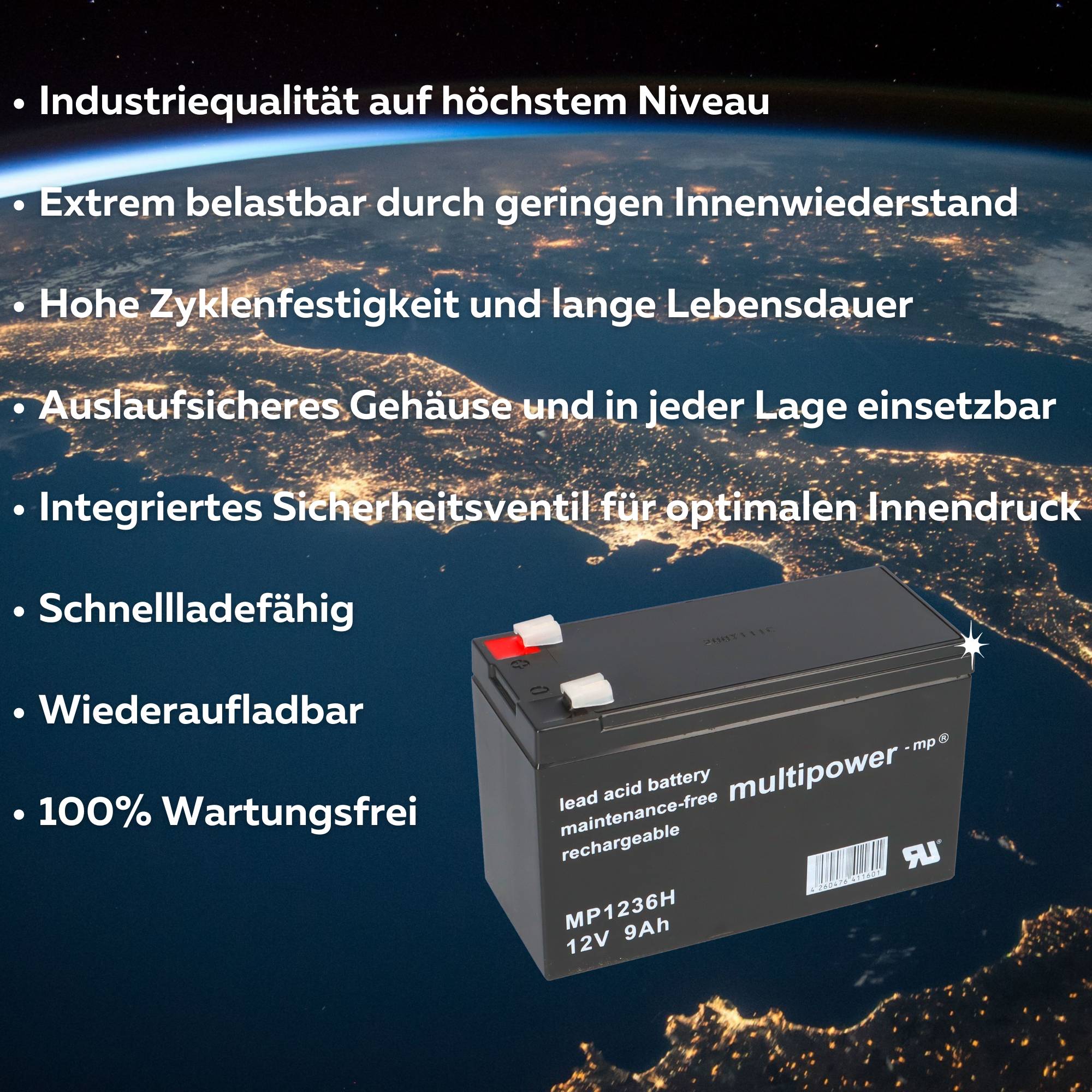 2x Multipower MP1236H 12V 9Ah AGM – passend für DELL DLA750I USV-1