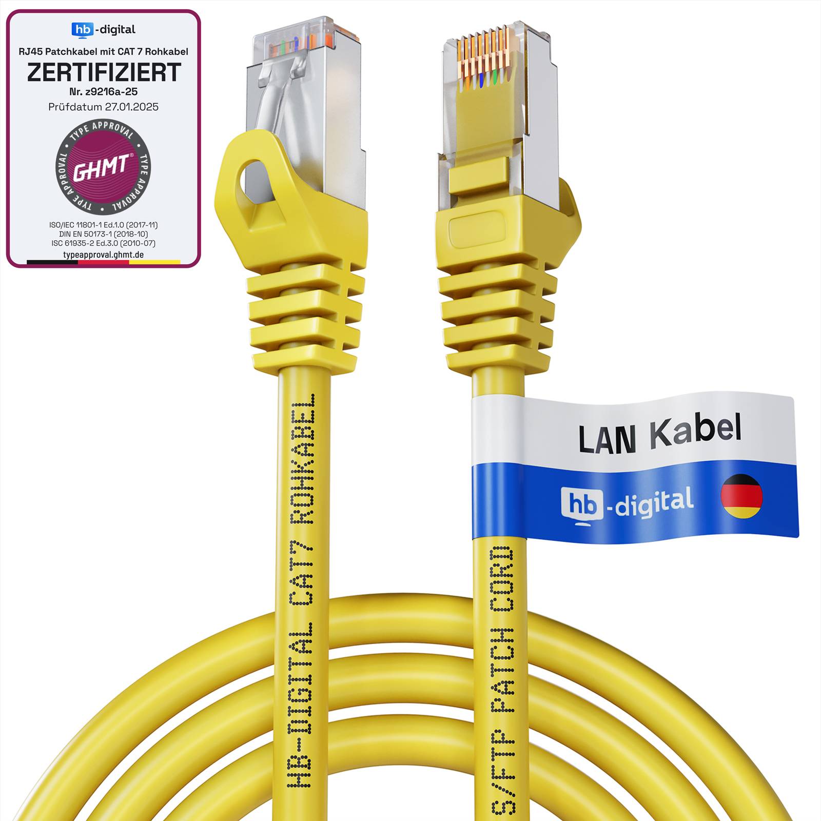 hb-digital Patchkabel 2m CAT7 Rohkabel RJ45 S/FTP PiMF LSZH gelb-0
