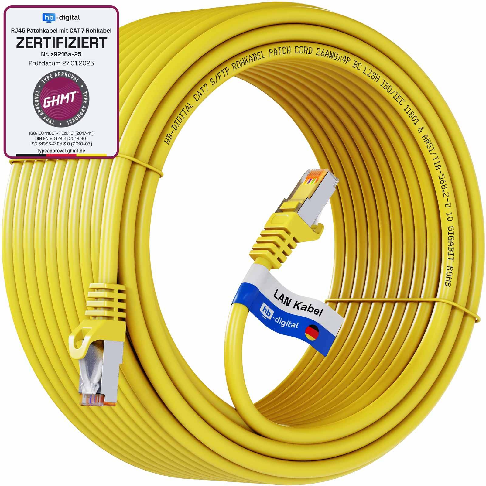 hb-digital Patchkabel 15m CAT7 Rohkabel RJ45 S/FTP PiMF LSZH gelb-0