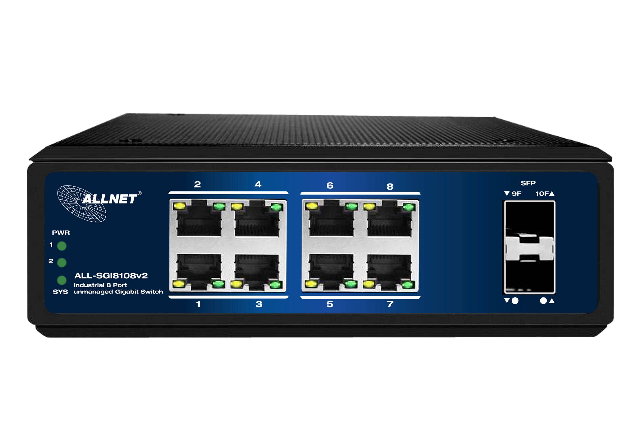 ALLNET Switch unmanaged industrial 8 Port Gigabit 8x LAN 2x SFP LA fterlos - Swi-0