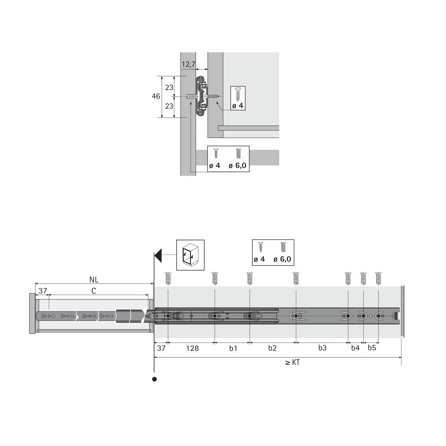 Hettich Kugel-Vollauszug KA 5632/650 EB 12,7mm , 650mm 450N-2