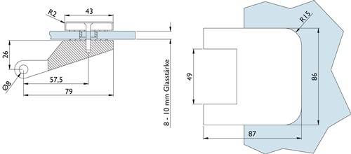 Glastürband 6325-20 LM Edelstahlfarbig rd f.3-teillig HERMAT-2