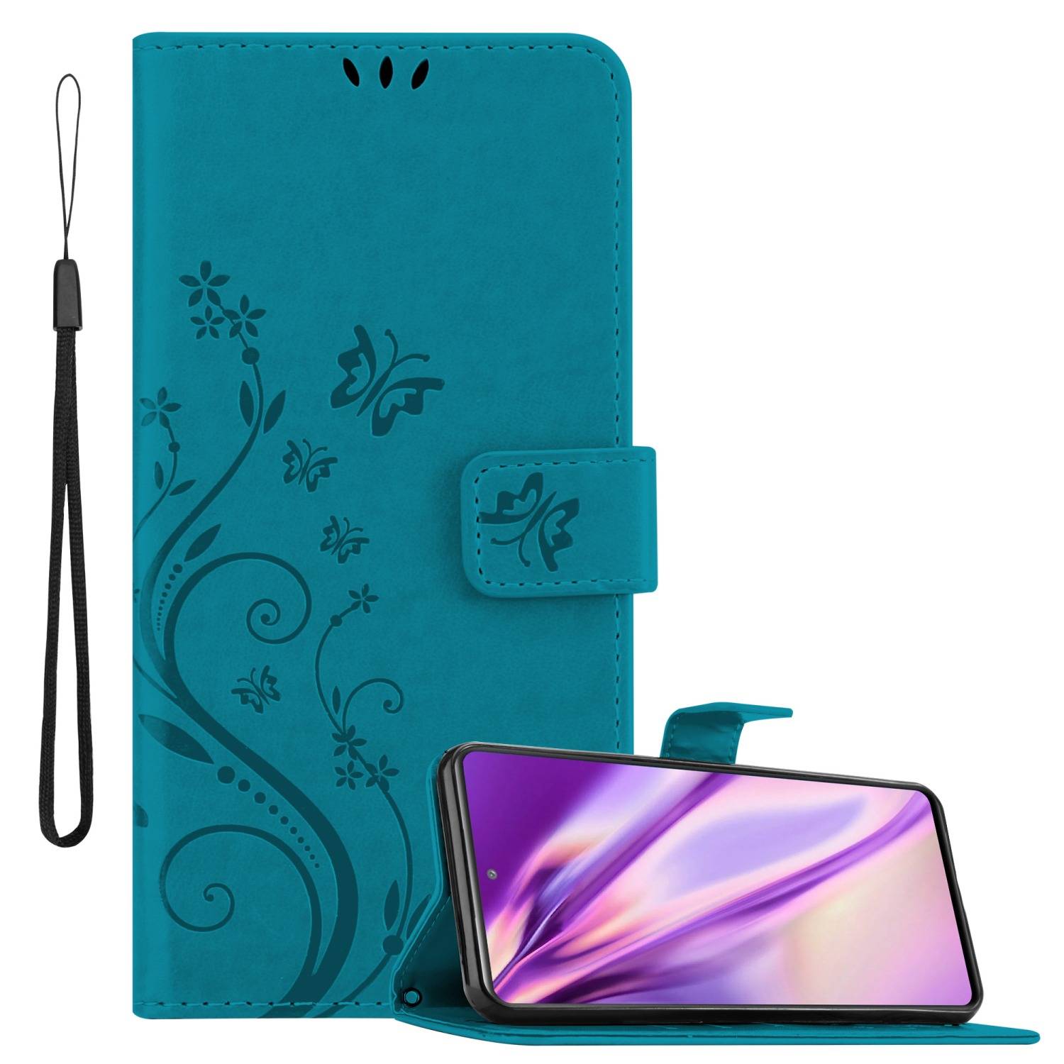 Cadorabo Hülle für Samsung Galaxy S20 FE Schutz Hülle in Blau Schutzhülle Handy Hülle Etui Case Blumen Flower-0
