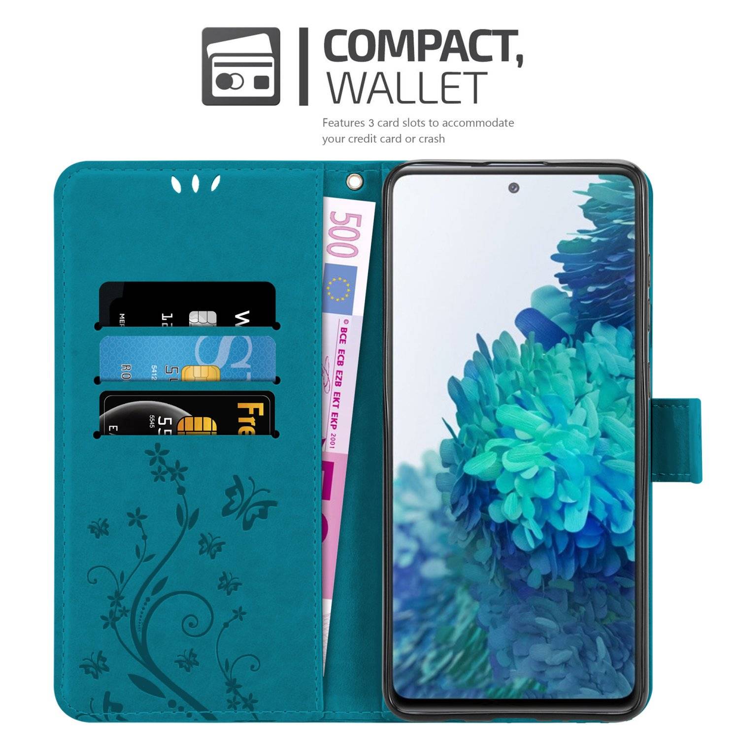 Cadorabo Hülle für Samsung Galaxy S20 FE Schutz Hülle in Blau Schutzhülle Handy Hülle Etui Case Blumen Flower-2