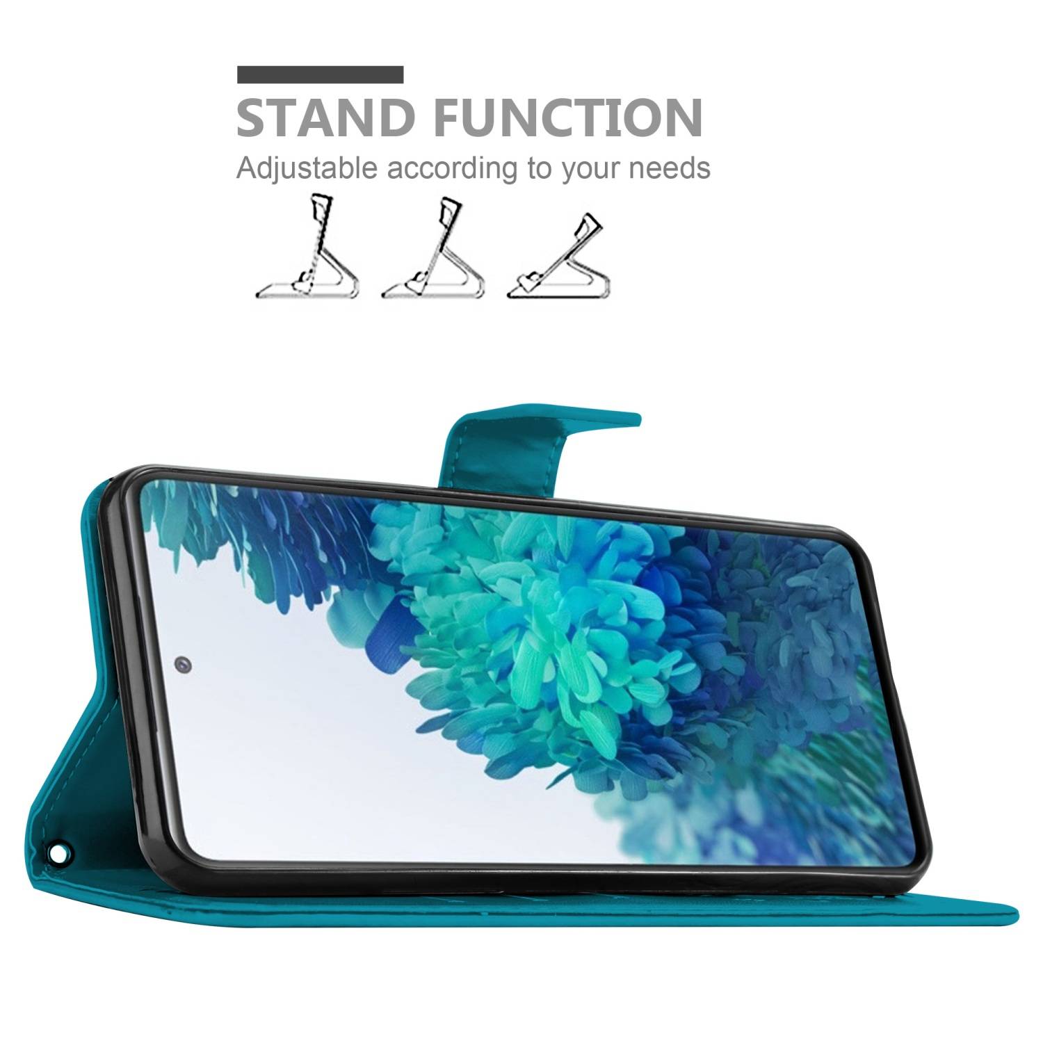 Cadorabo Hülle für Samsung Galaxy S20 FE Schutz Hülle in Blau Schutzhülle Handy Hülle Etui Case Blumen Flower-3
