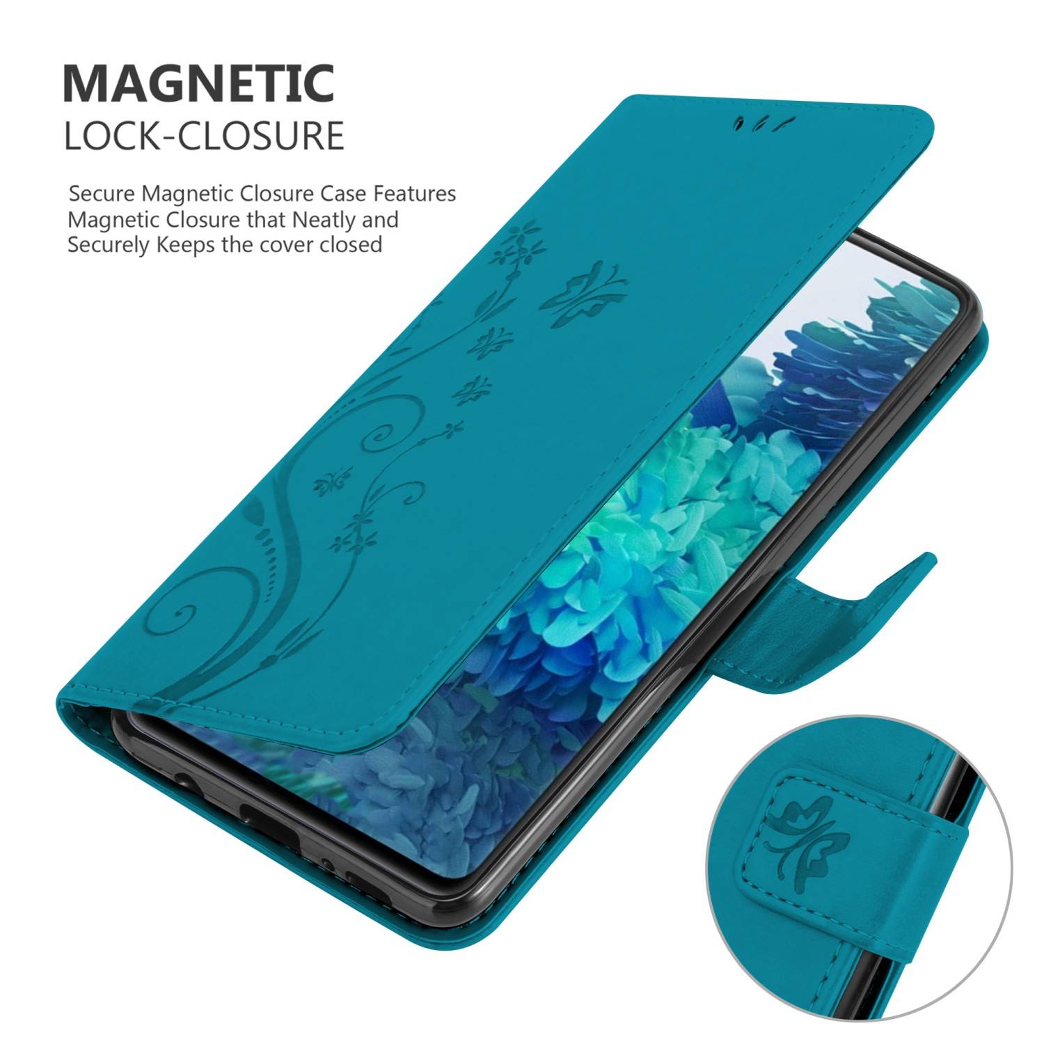 Cadorabo Hülle für Samsung Galaxy S20 FE Schutz Hülle in Blau Schutzhülle Handy Hülle Etui Case Blumen Flower-4