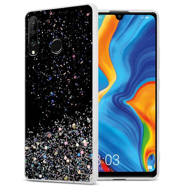 Cadorabo Hülle für Huawei P30 LITE Schutz Hülle in Schwarz Handyhülle TPU Etui Glitter Cover Case Glitzer