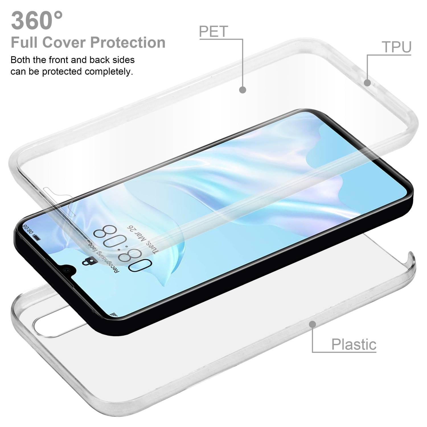 Cadorabo Schutzhülle für Huawei P30 Hülle in Transparent 360° Etui Full Body Handyhülle Cover Case-2