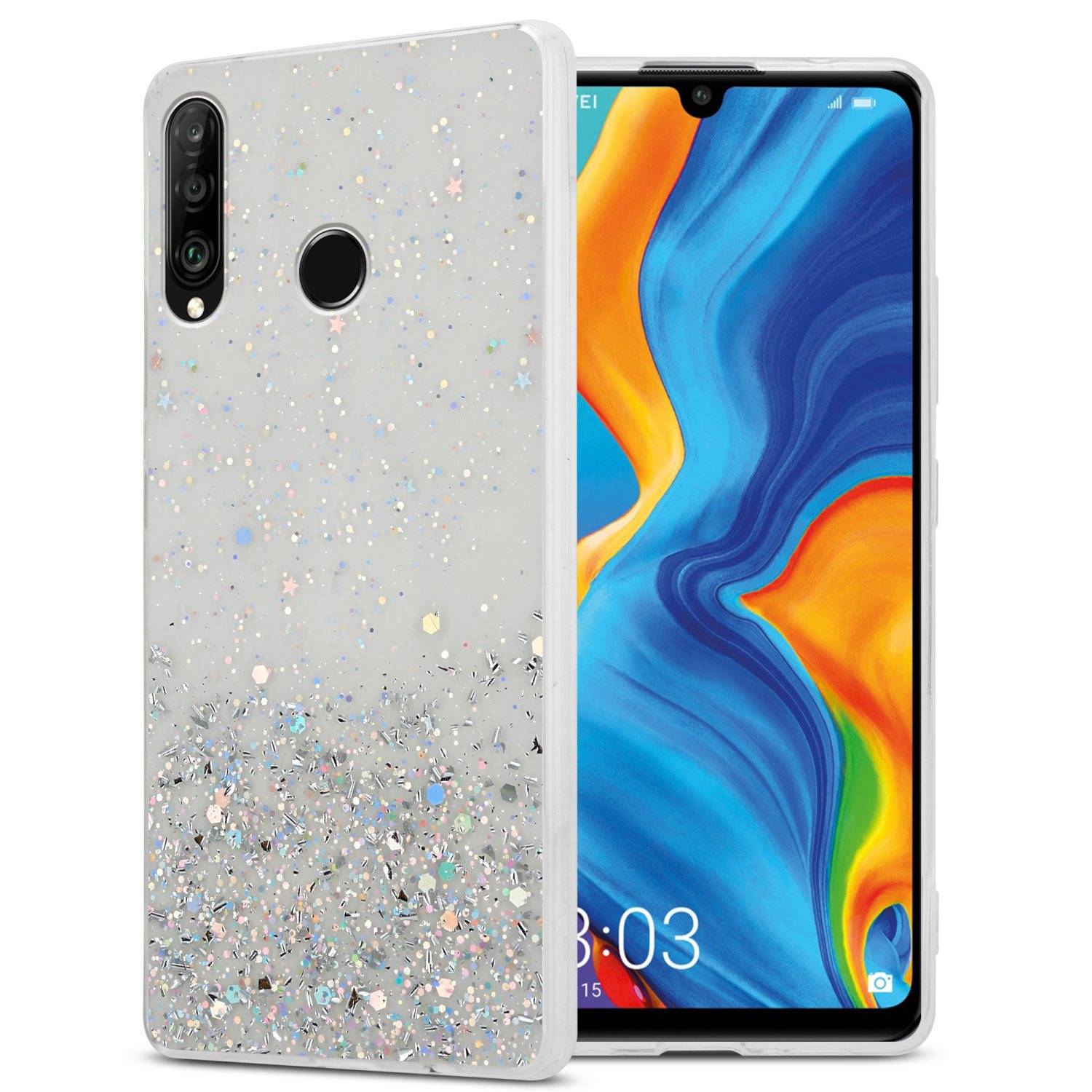 Cadorabo Hülle für Huawei P30 LITE Schutz Hülle in Transparent Handyhülle TPU Etui Glitter Cover Case Glitzer-0