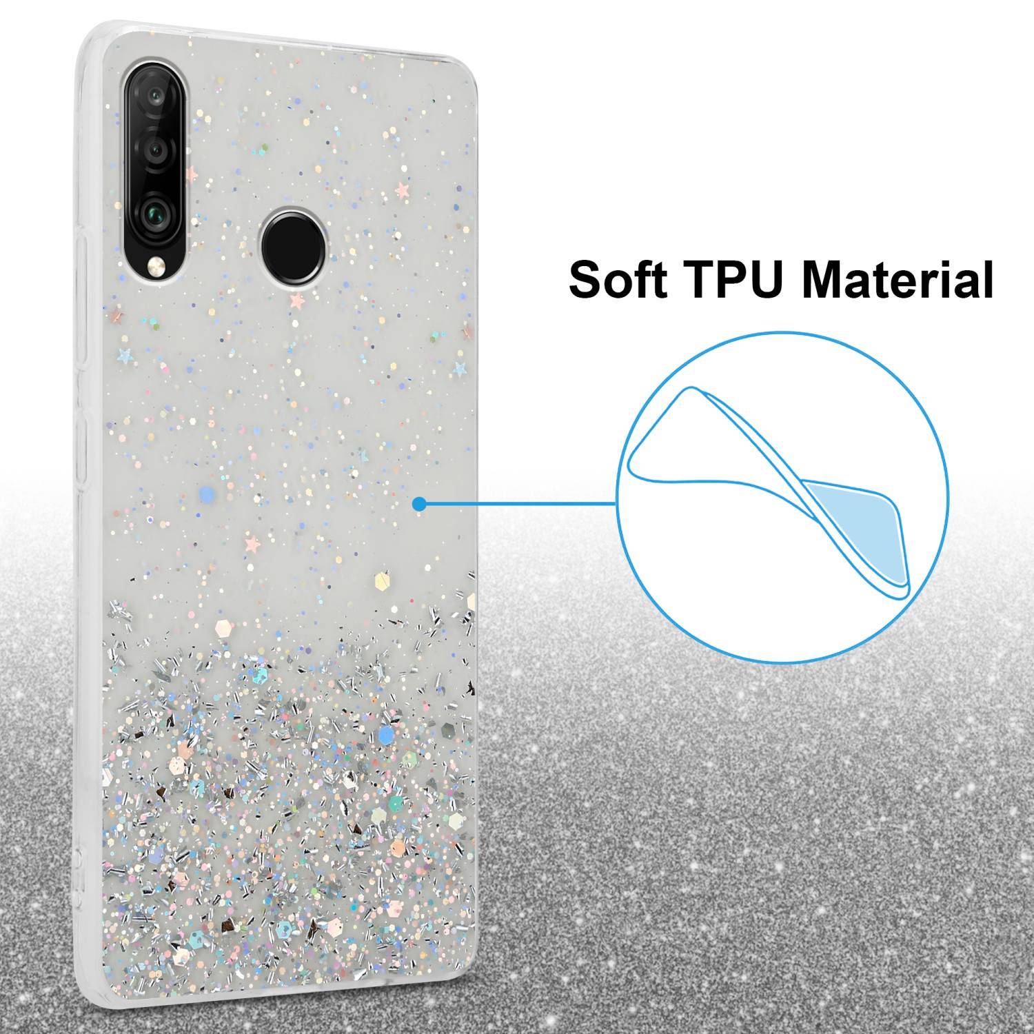 Cadorabo Hülle für Huawei P30 LITE Schutz Hülle in Transparent Handyhülle TPU Etui Glitter Cover Case Glitzer-3