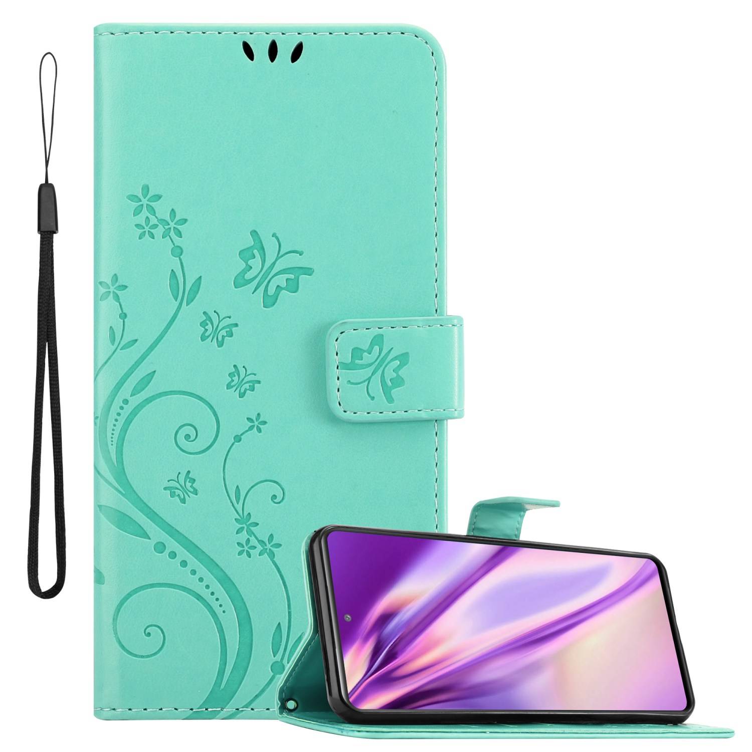Cadorabo Hülle für Samsung Galaxy S20 FE Schutz Hülle in Türkis Schutzhülle Handy Hülle Etui Case Blumen Flower-0