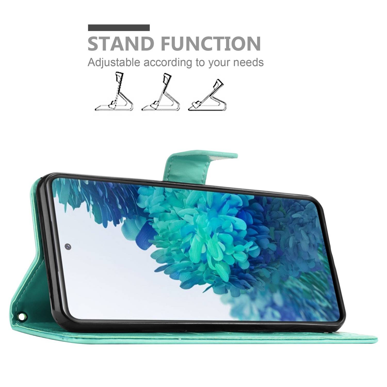 Cadorabo Hülle für Samsung Galaxy S20 FE Schutz Hülle in Türkis Schutzhülle Handy Hülle Etui Case Blumen Flower-3
