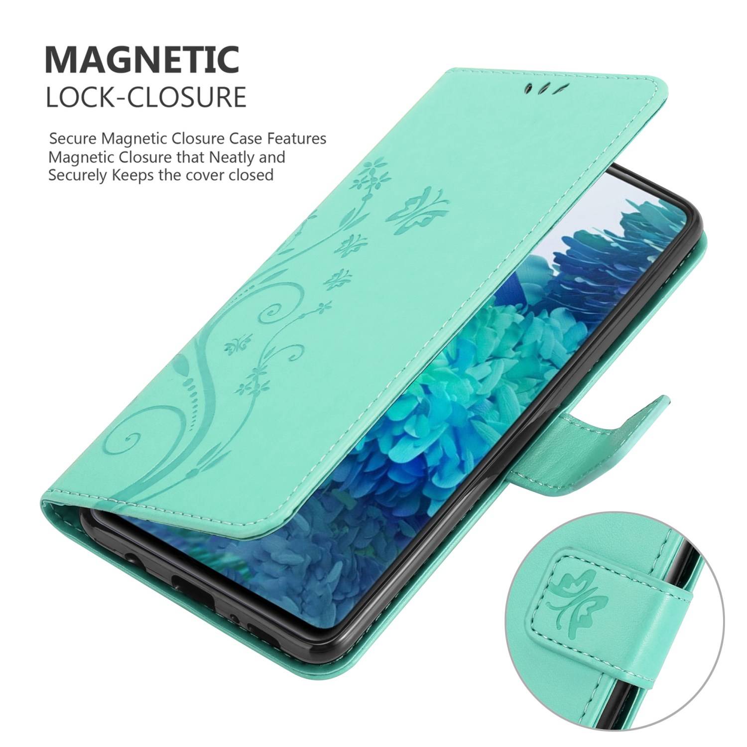 Cadorabo Hülle für Samsung Galaxy S20 FE Schutz Hülle in Türkis Schutzhülle Handy Hülle Etui Case Blumen Flower-4