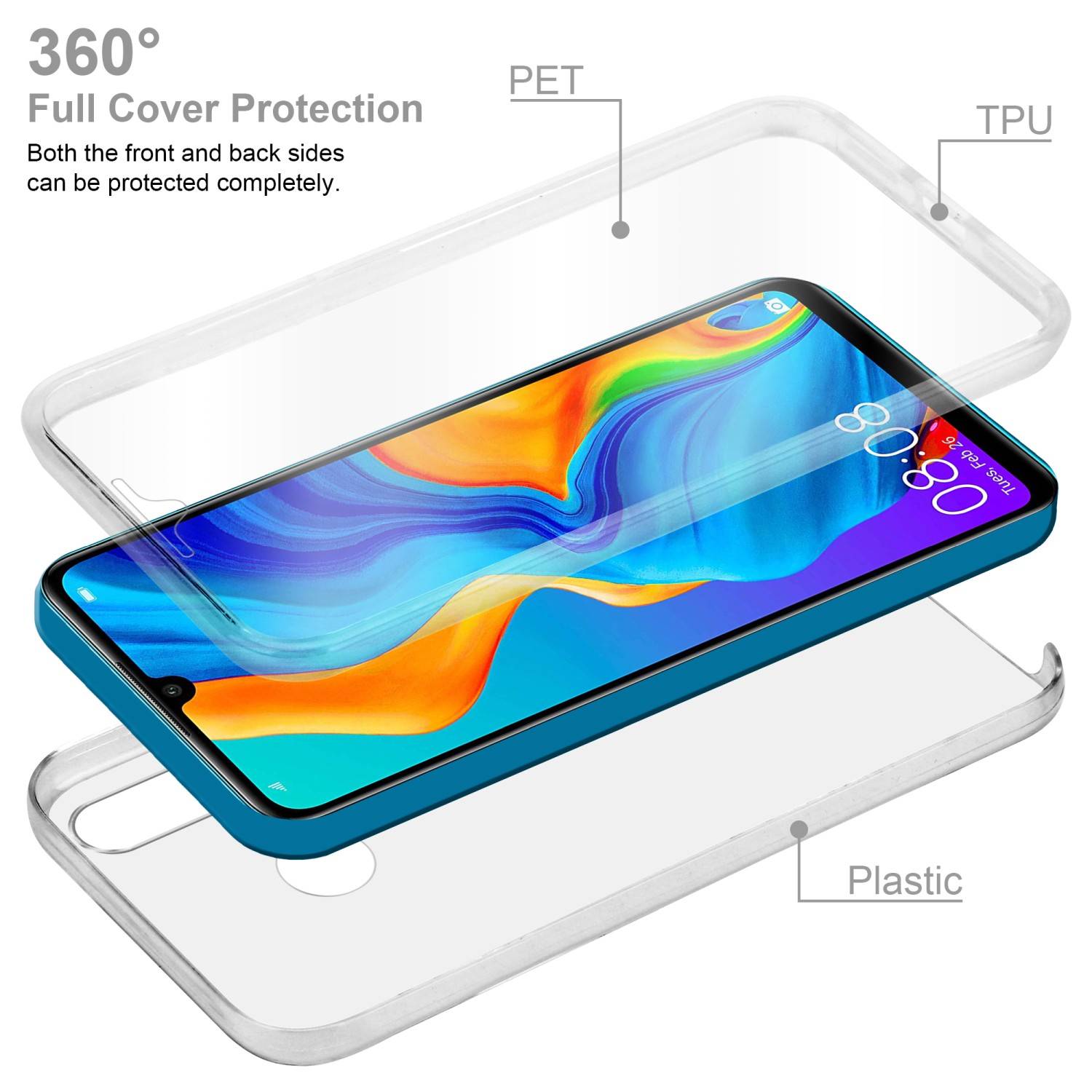 Cadorabo Schutzhülle für Huawei P30 LITE Hülle in Transparent 360° Etui Full Body Handyhülle Cover Case-2