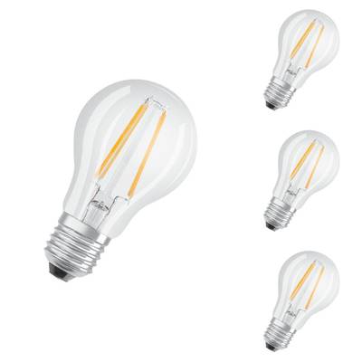 Osram LED Lampe ersetzt 60W E27 Birne - A60 in Transparent 7W 806lm 2700 bis 4000K 4er Pack