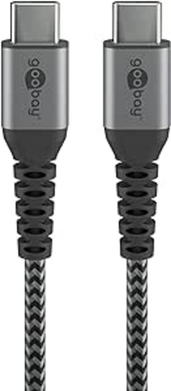Goobay 49301 USB C auf USB-C Handykabel / 480 Mbits Ladekabel / 60W 20V Textilkabel / robustes Stoffkabel in Grau / 0,5m