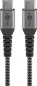 Goobay 49301 USB C auf USB-C Handykabel / 480 Mbits Ladekabel / 60W 20V Textilkabel / robustes Stoffkabel in Grau / 0,5m-0