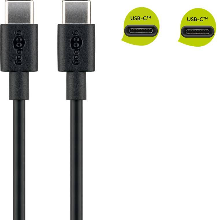 Goobay 51243 USB C auf USB-C Handykabel 480 Mbits Ladekabel 60W / 20V / 3A Aufladekabel USB Datenkabel / Schwarz / 2m-1