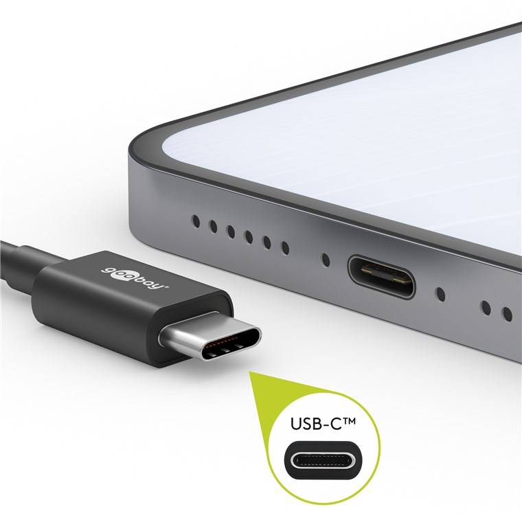 Goobay 51243 USB C auf USB-C Handykabel 480 Mbits Ladekabel 60W / 20V / 3A Aufladekabel USB Datenkabel / Schwarz / 2m-3