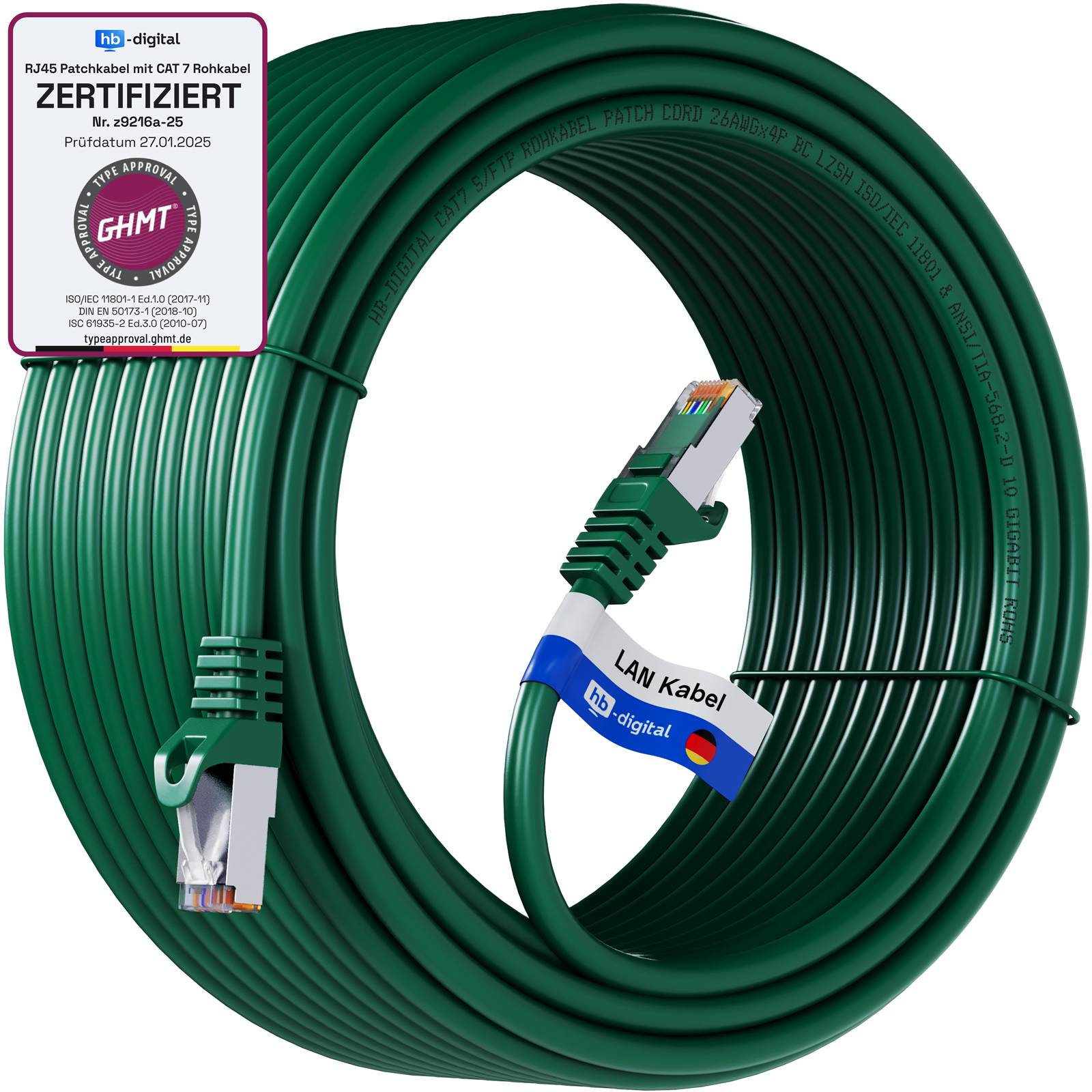 hb-digital Patch Kabel CAT 7 Rohkabel RJ45 S/FTP PiMF 10m grün-0