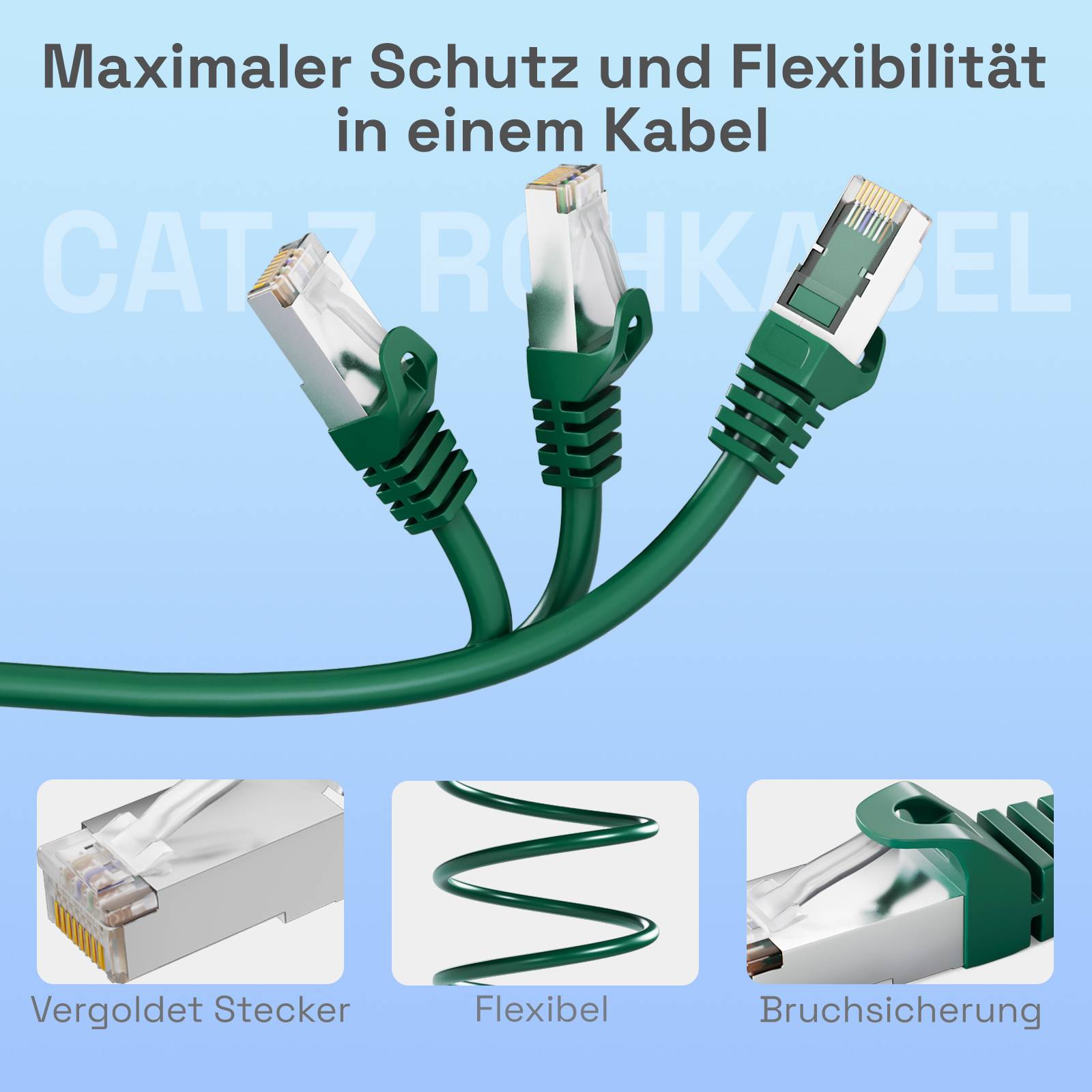 hb-digital Patch Kabel CAT 7 Rohkabel RJ45 S/FTP PiMF 10m grün-3