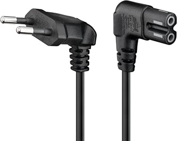 Goobay 97346 Netzkabel 90 Grad abgewinkelt / Eurostecker & C7 Buchse / Universell Stromkabel Eurokabel / Schwarz / 1m