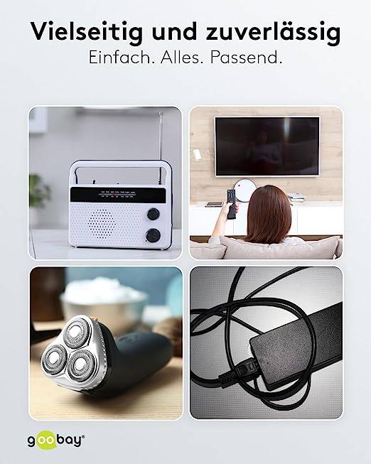 Goobay 97356 Netzkabel 90 Grad abgewinkelt / Eurostecker & C7 Buchse / Universell Stromkabel Eurokabel / Weiß / 3m-4