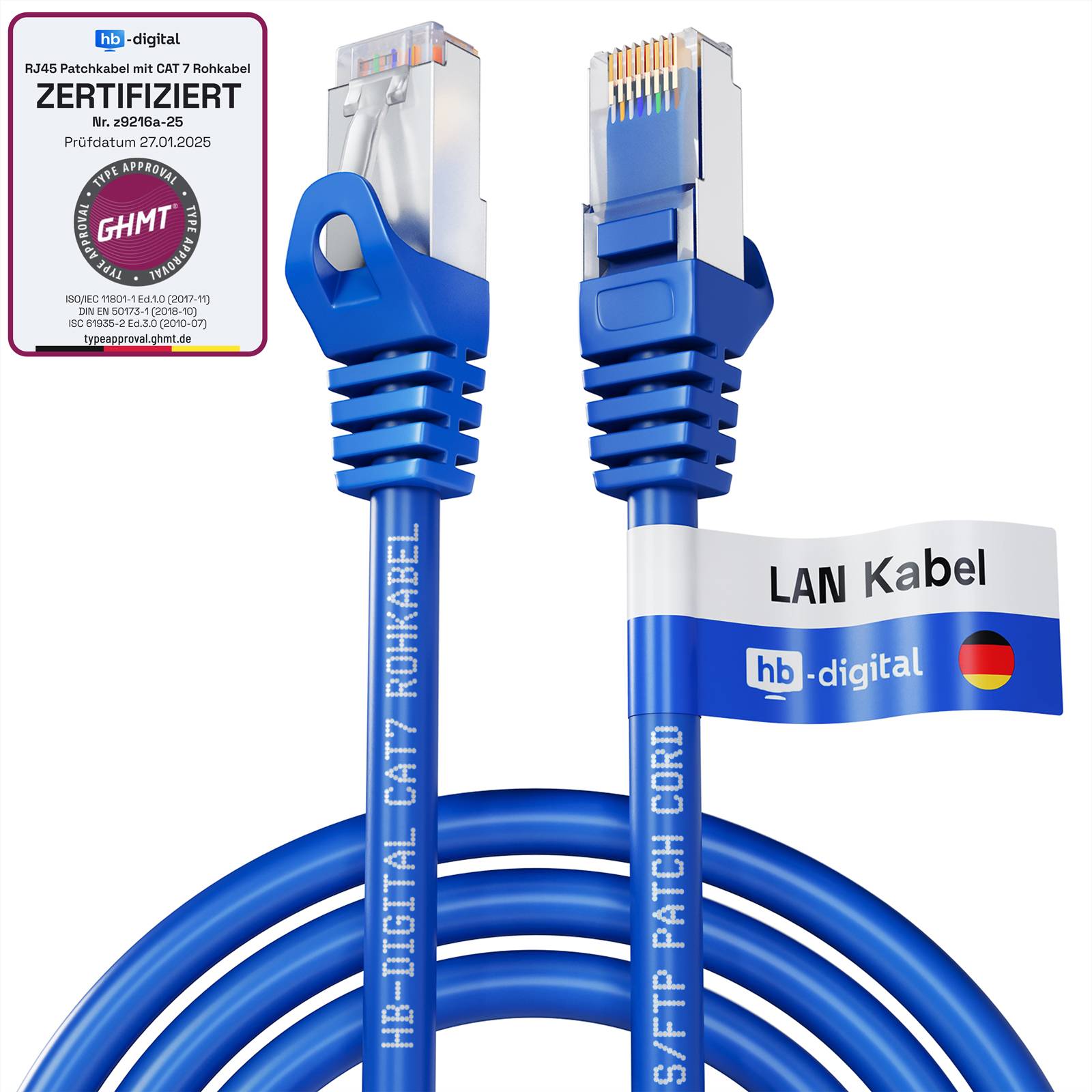 hb-digital Netzwerkkabel CAT 7 Rohkabel RJ45 S/FTP PiMF LSZH 3m blau-0