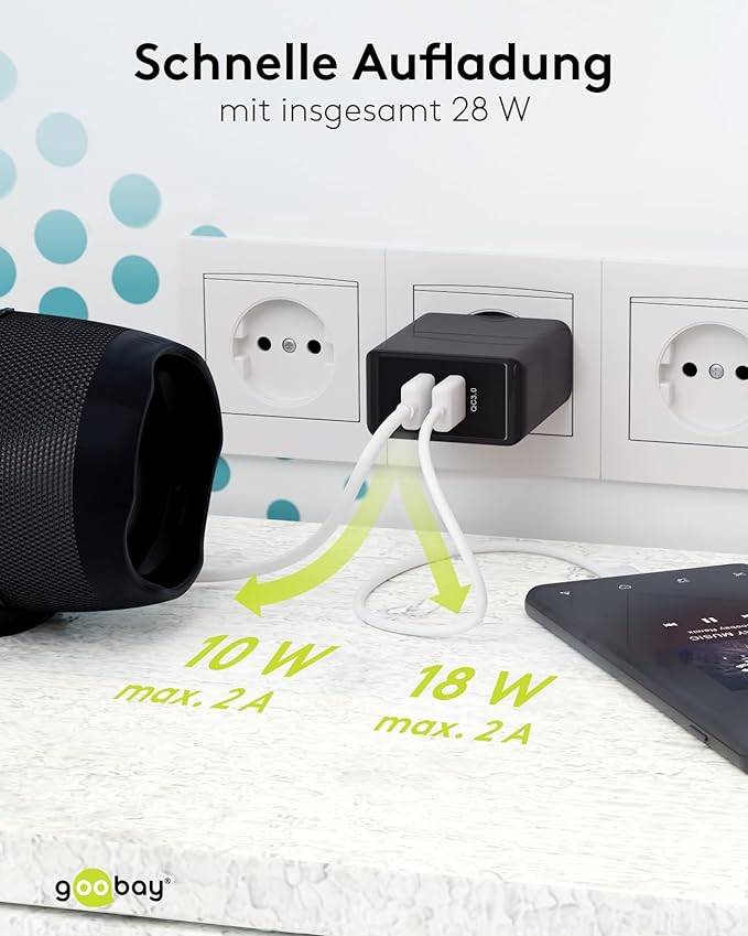 Goobay 44956 Dual USB Netzteil 28W Quick Charge Universal Ladegerät USB Typ A Adapter 2 Port Schnellladegerät Schwarz-5